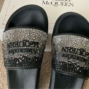 Alexander McQueen Black and Silver Embellished Slides